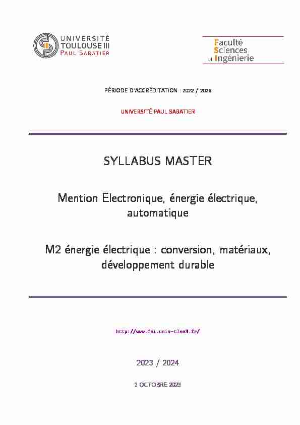 SYLLABUS MASTER Mention Electronique énergie électrique