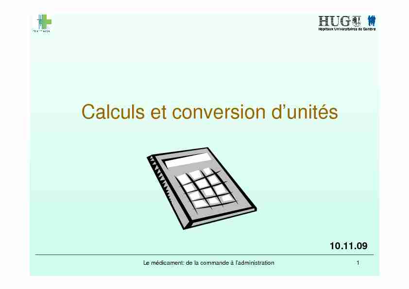 [PDF] Calculs et conversion dunités - Pharmacie des HUG