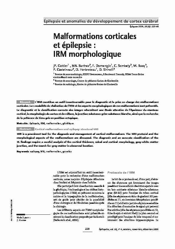 [PDF] Malformations corticales et épilepsie : IRM morphologique