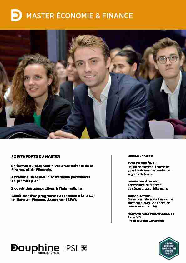 [PDF] MASTER ÉCONOMIE & FINANCE - Université Paris Dauphine