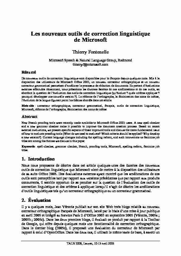 [PDF] Les nouveaux outils de correction linguistique de Microsoft