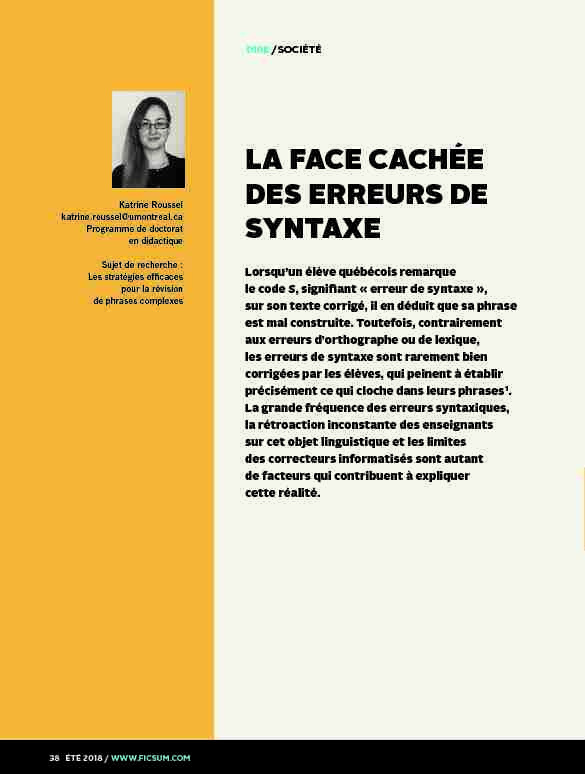 [PDF] LA FACE CACHÉE DES ERREURS DE SYNTAXE - FICSUM