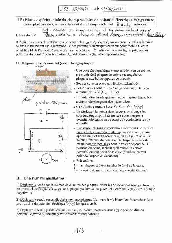 [PDF] Etude expérimentale du champ scalaire de potentiel électrique V(xy