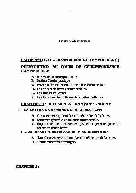 [PDF] LECON N° 4 : LA CORRESPONDANCE COMMERCIALE (1