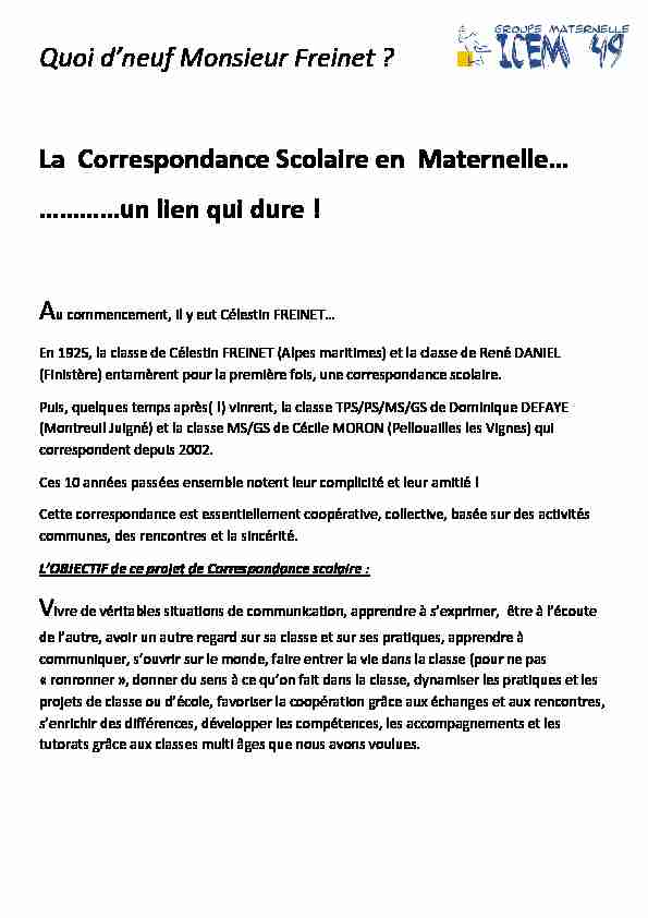 [PDF] Quoi dneuf Monsieur Freinet ? La Correspondance Scolaire en