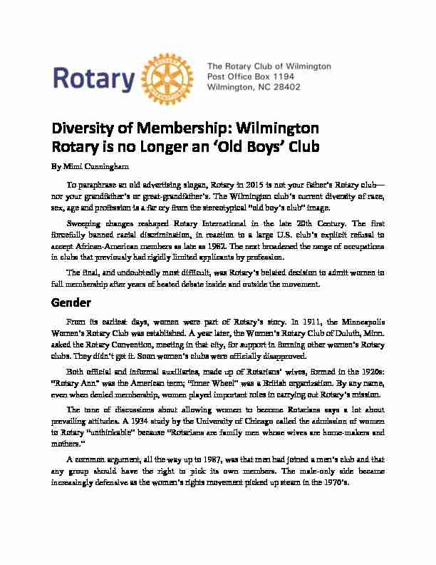Diversity of Membership: Wilmington Rotary is no Longer an Old