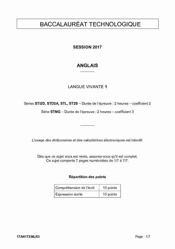 [PDF] Sujet du bac STMG-STI2D-ST2S Anglais LV1 2017 - Sujet de bac