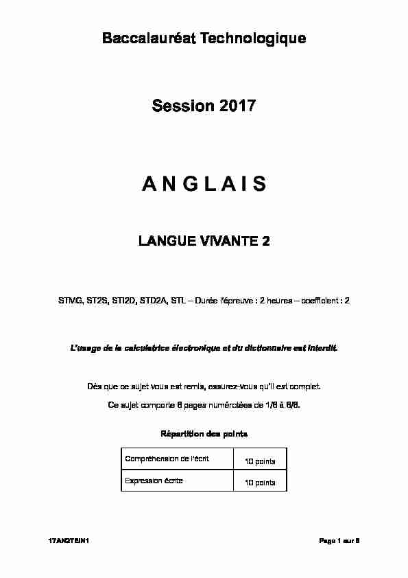 [PDF] Sujet du bac STMG-STI2D-ST2S Anglais LV2 2017 - Sujet de bac
