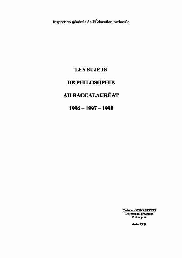 Les sujets de philosophie au BaccalaurÇat 1996-1997-1998
