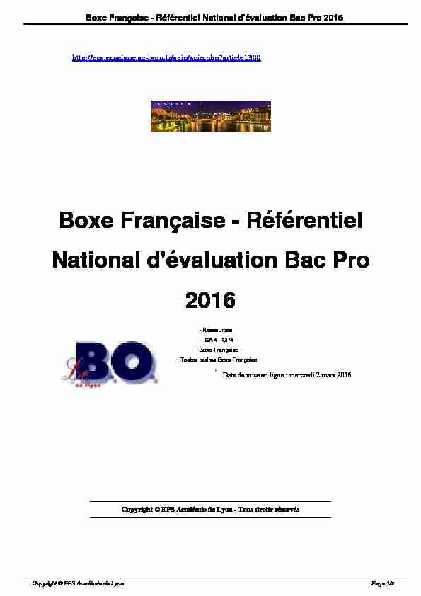 Boxe Française - Référentiel National dévaluation Bac Pro 2016