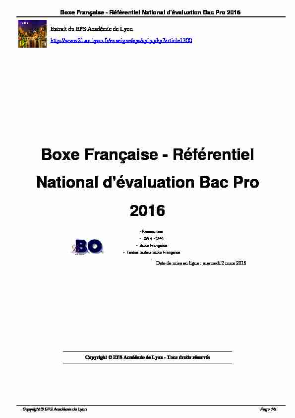 Boxe Française - Référentiel National dévaluation Bac Pro 2016