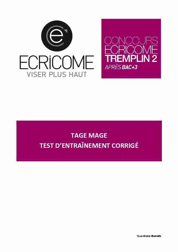 TAGE MAGE TEST D ENTRAÎNEMENT CORRIGÉ - Ecricome