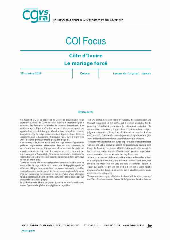 COI Focus - Côte dIvoire Le mariage forcé