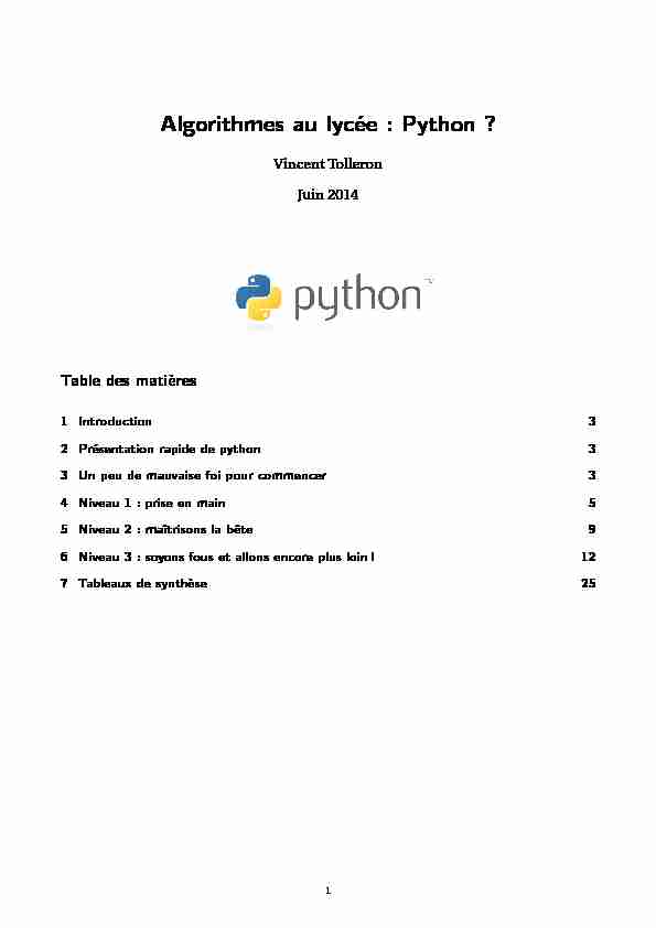Algorithmes au lycée : Python ?