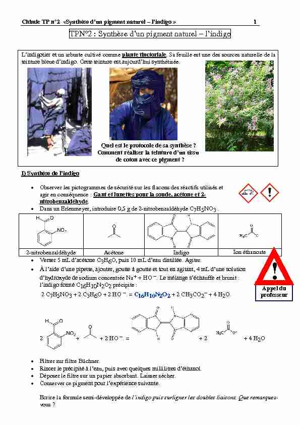 TPN°2 : Synthèse dun pigment naturel – lindigo