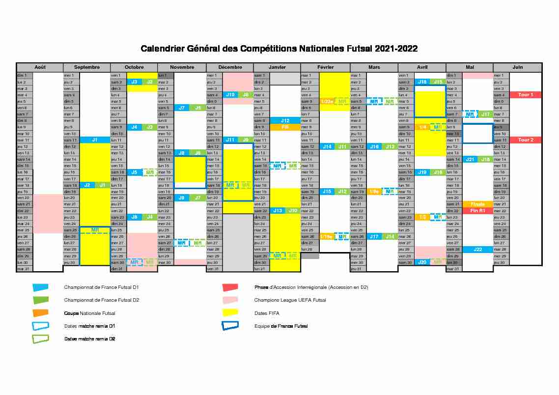 Calendrier Général des Compétitions Nationales Futsal 2021-2022