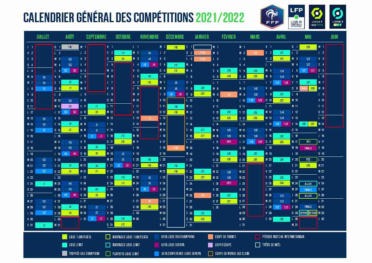 calendrier général des compétitions 2021/2022