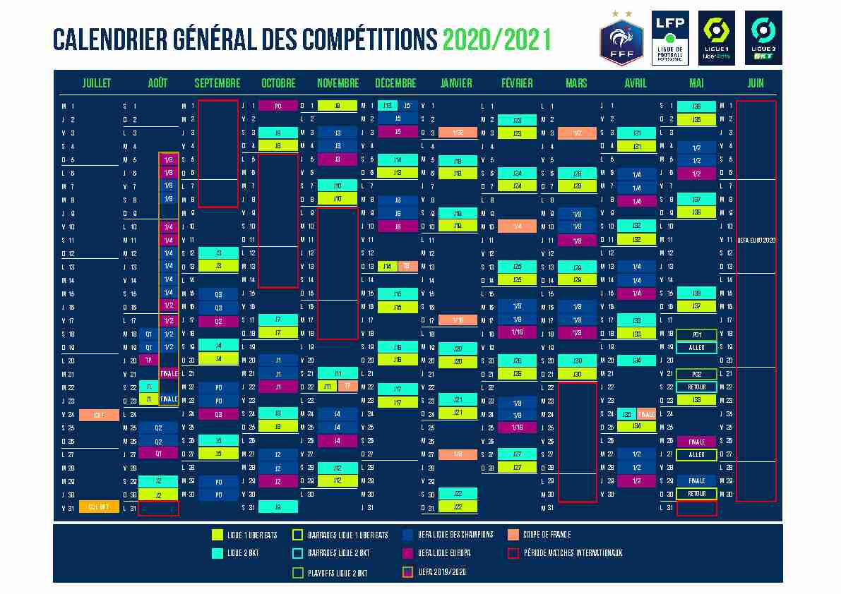 calendrier général des compétitions 2020/2021