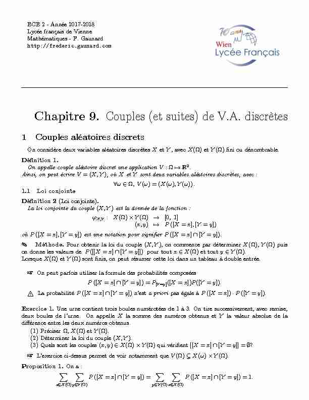 [PDF] Chapitre 9 Couples (et suites) de VA discrètes