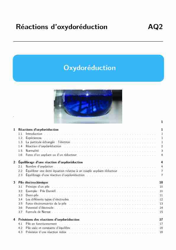Réactions doxydoréduction AQ2 Oxydoréduction