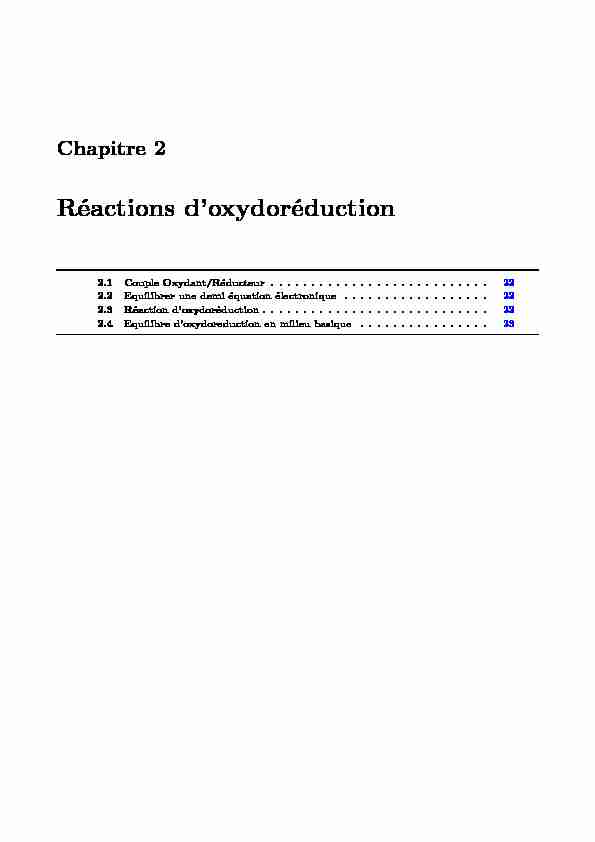 Chapitre 2 : Réactions doxydoréduction