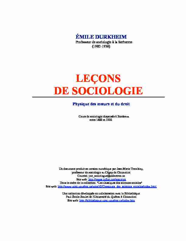 [PDF] LEÇONS DE SOCIOLOGIE