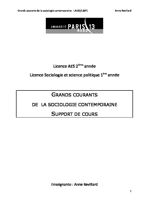 [PDF] Grands courants socio - support complet version  - Anne Revillard
