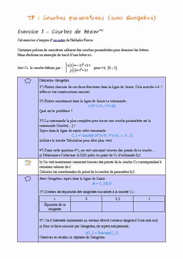 [PDF] TP : Courbes paramétrées (avec Geogebra)