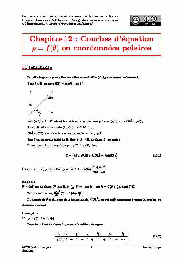 [PDF] Chapitre 12 :Courbes déquation ρ = f(θ) en coordonnées polaires