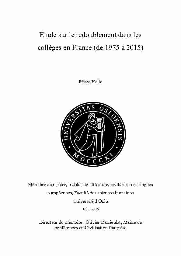 Étude sur le redoublement dans les collèges en France (de 1975 à