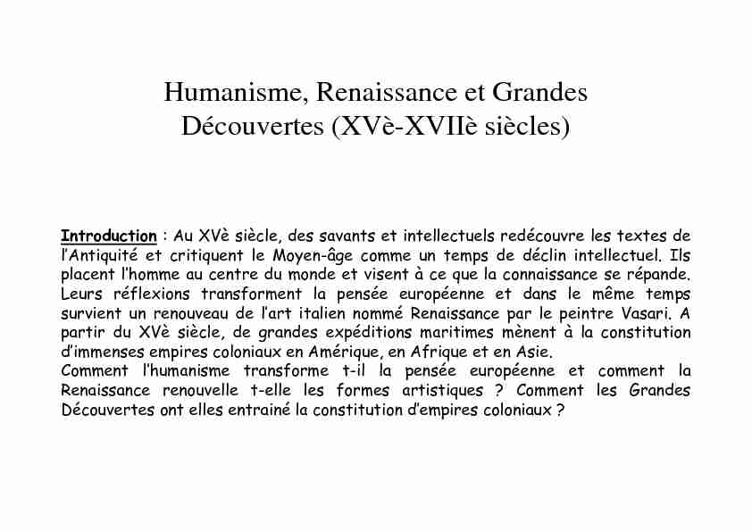 [PDF] AP 5è Humanisme et Renaissance au XVè siècle [Mode de
