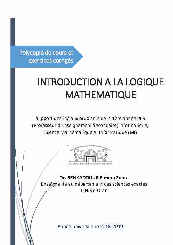 [PDF] Cours Introduction A La Logique Mathématique ,Dr BENKADDOUR