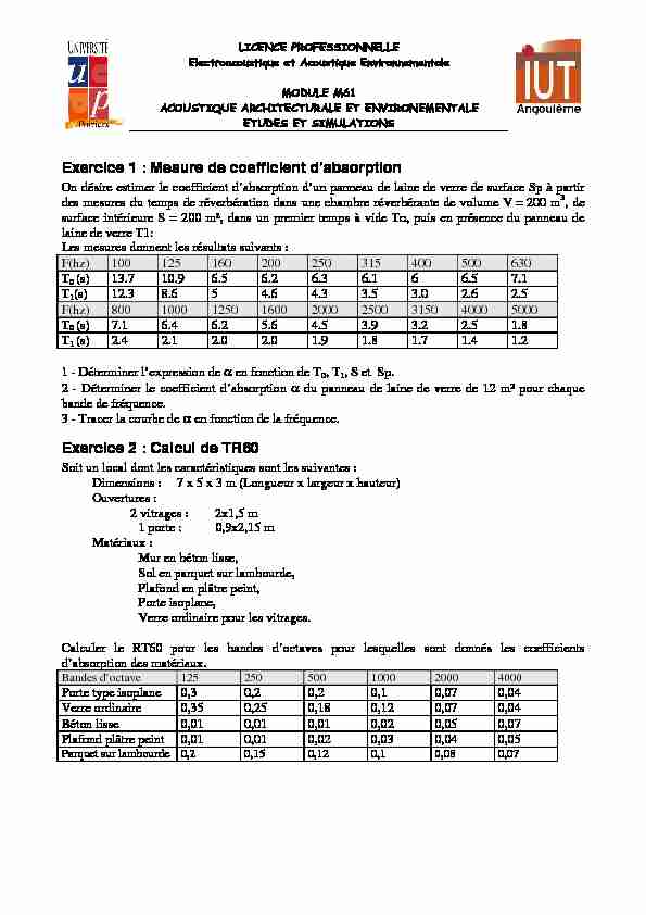 [PDF] Mesure de coefficient dabsorption Exercice 2 : Calcul de TR60