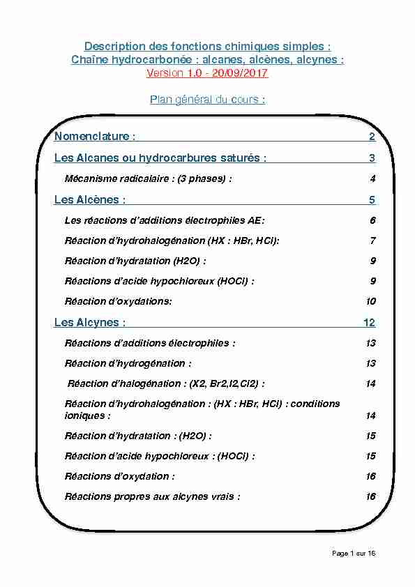 [PDF] 5) Description des fonctions chimiques simples alcanes alcènes