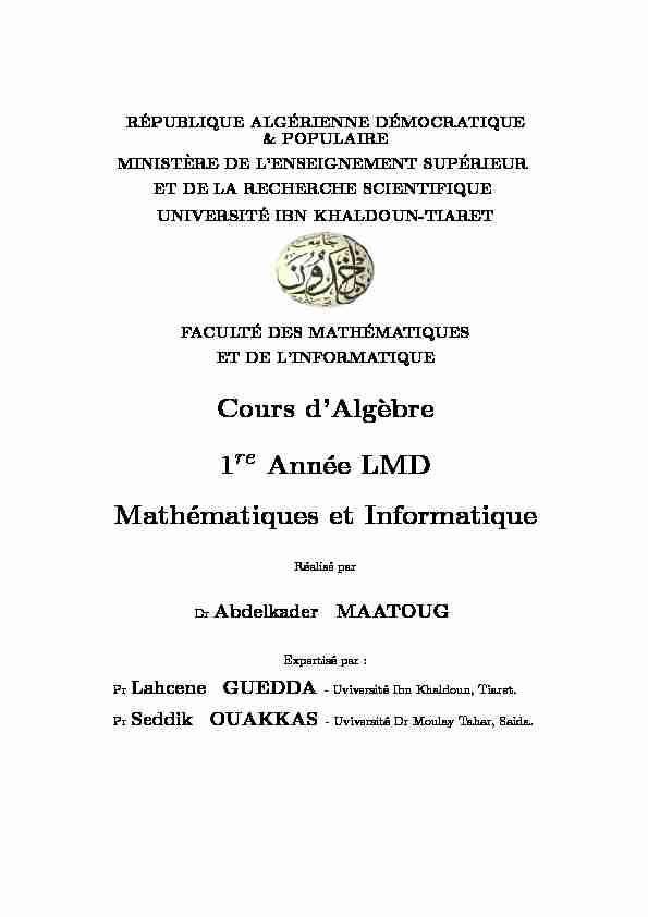Cours dAlg`ebre 1 Année LMD Mathématiques et Informatique