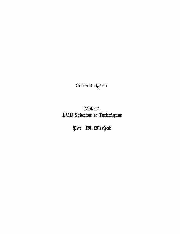 Cours dalgèbre Maths1 LMD Sciences et Techniques Par M. Mechab