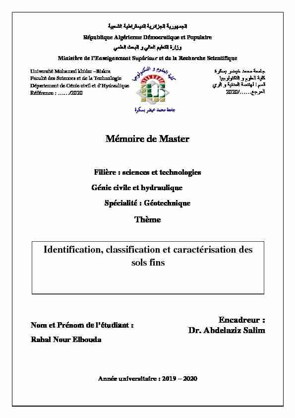 Mémoire de Master Identification classification et caractérisation