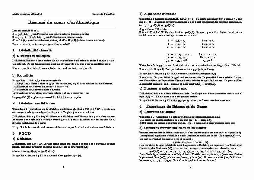 [PDF] Résumé du cours darithmétique