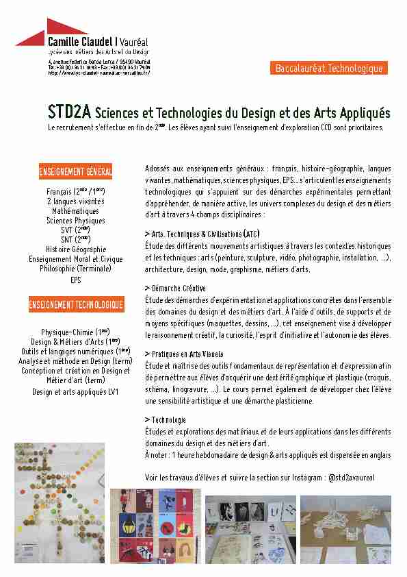 STD2A Sciences et Technologies du Design et des Arts Appliqués