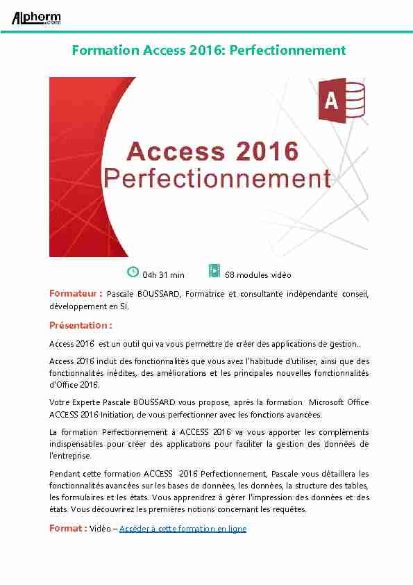 [PDF] Formation Access 2016: Perfectionnement