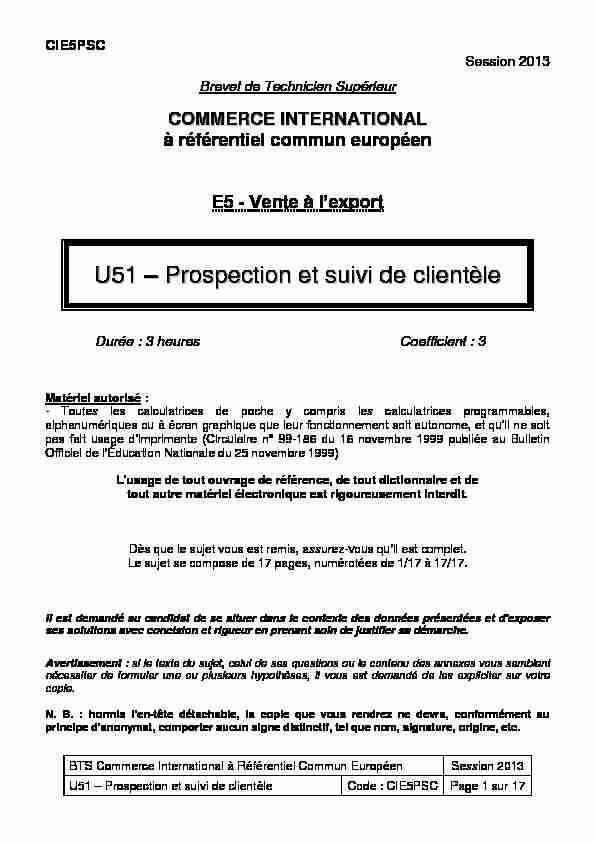 [PDF] U51 – Prospection et suivi de clientèle