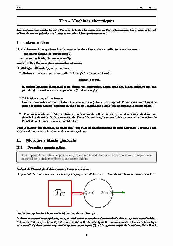 [PDF] Th8 - Machines thermiques I Introduction II Moteurs : étude générale