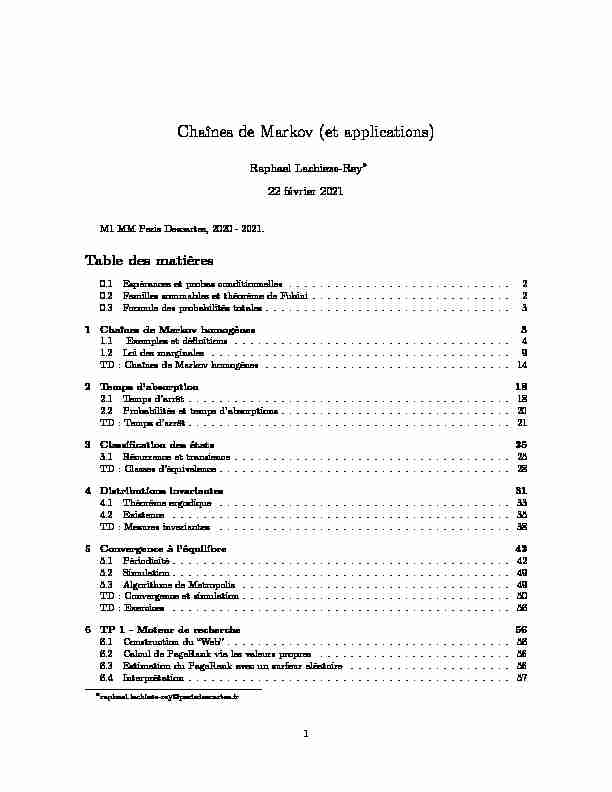 [PDF] Chaînes de Markov : théorie et applications - Département de