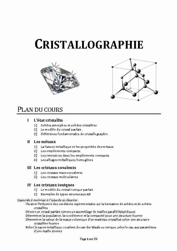 [PDF] CRISTALLOGRAPHIE - Chimie - PCSI