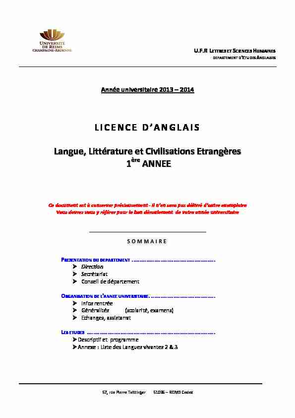 [PDF] LICENCE DANGLAIS Langue, Littérature et Civilisations Etrangères