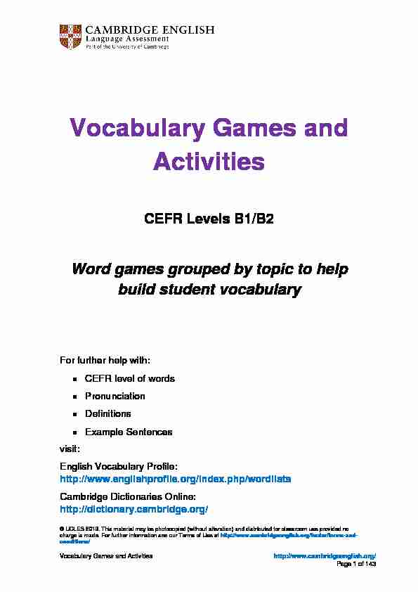 Vocabulary Games and Activities - Cambridge English