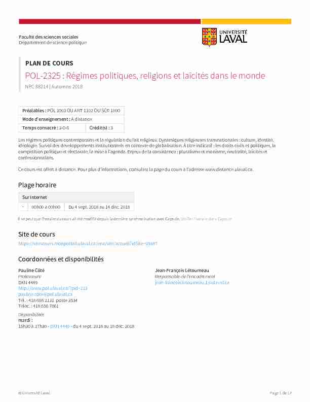 POL-2325 : Régimes politiques religions et laïcités dans le monde