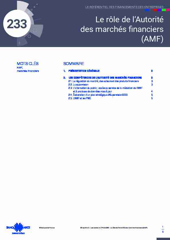N°233 - Le rôle de lAutorité des Marchés Financiers (AMF)