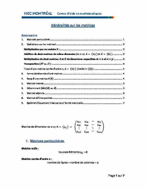 [PDF] Généralités sur les matrices