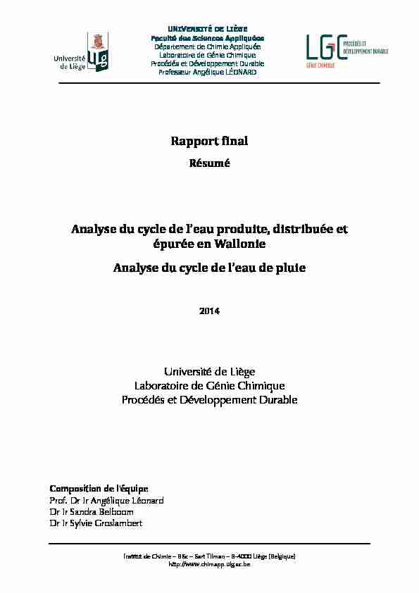 Analyse du cycle de leau produite distribuée et épurée en Wallonie